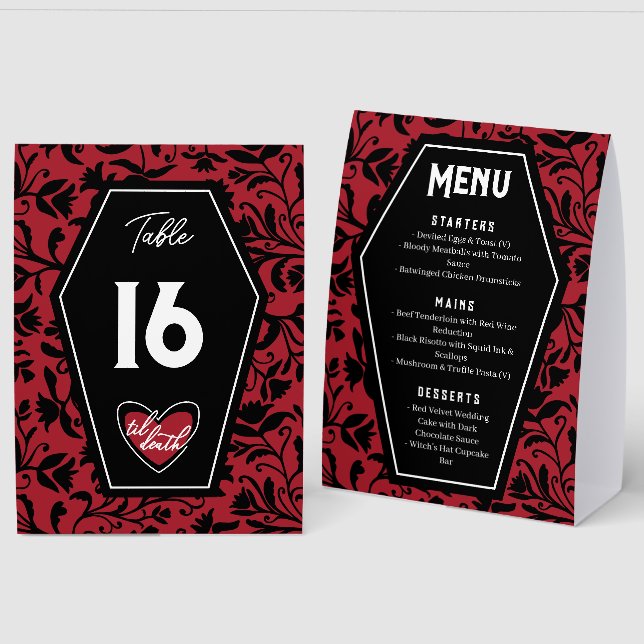 Til Death Goth Wedding Menu & Table Number (Front/Back)