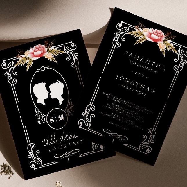 Til Death Gothic Black Floral Wedding Invitation (Creator Uploaded)