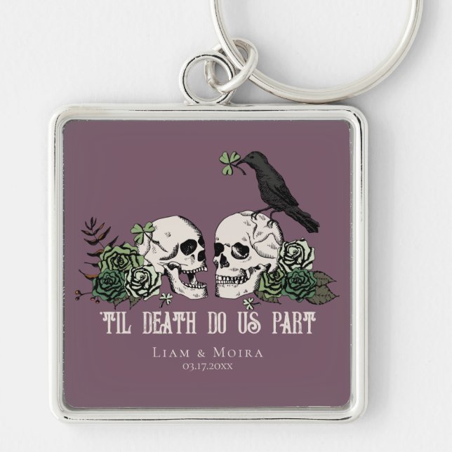 Til Death Gothic Blush Pink Floral Skull Key Ring (Front)