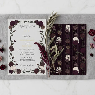 Til Death Gothic Burgundy Roses Light Gray Wedding