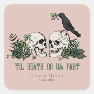 Til Death Gothic Floral Skull Irish Wedding Square Sticker