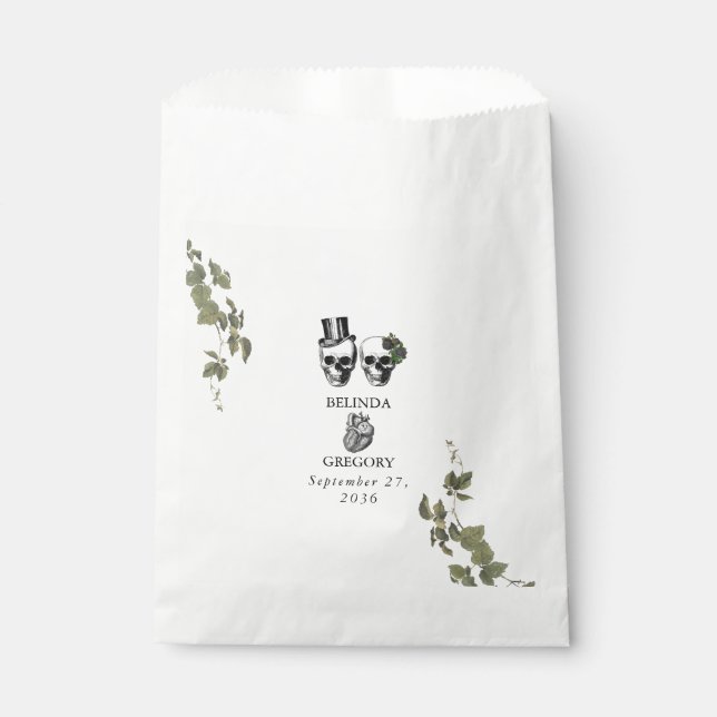 Til Death Gothic Heart Floral Skulls Wedding Favour Bag (Front)