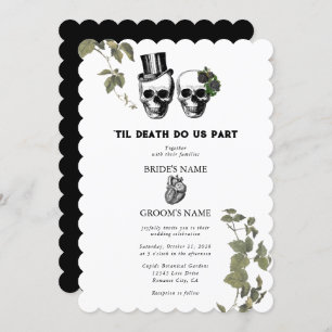 Til Death Gothic Heart Floral Skulls Wedding Invitation