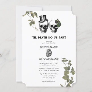 Til Death Gothic Heart Floral Skulls Wedding Invitation