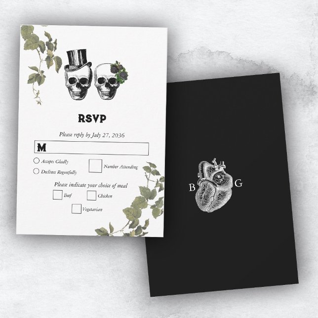 Til Death Gothic Heart Floral Skulls Wedding RSVP Card (Til Death Gothic Heart Floral Skulls Wedding RSVP Card)
