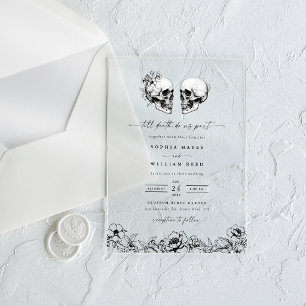 Til Death Gothic Skull Dark Black Floral Wedding Acrylic Invitations