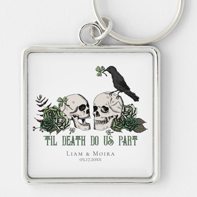 Til Death Gothic St Patricks Day Floral Skull Key Ring (Front)