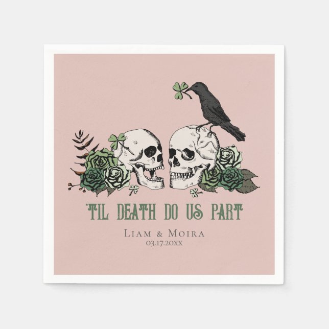 Til Death Gothic St Patricks Day Floral Skull Napkin (Front)