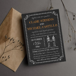 Til Death Halloween Skeleton Orange Black Wedding Invitation