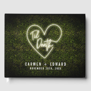 Til Death Heart White Neon Sign Boxwood Wedding Guest Book