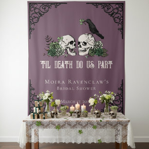 Til Death Purple Mr and Mrs Skulls Green Roses Tapestry