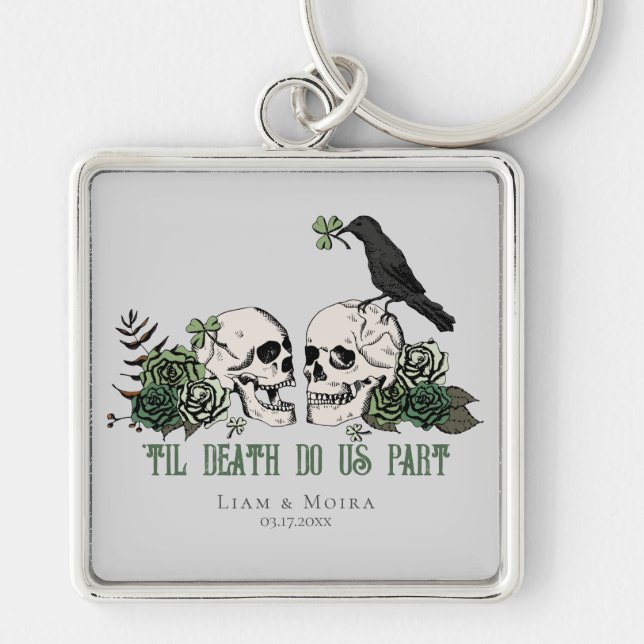 Til Death Romantic Goth Green Floral Skull Key Ring (Front)
