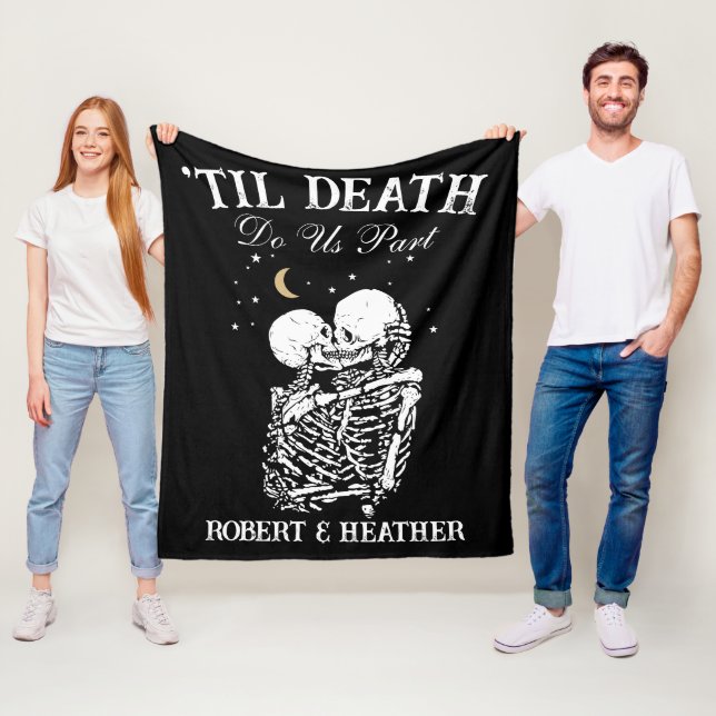 Til Death Skeleton Lovers Tarot Card Goth Wedding Fleece Blanket (In Situ)