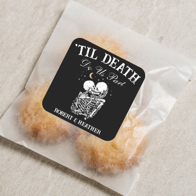 Til Death Skeleton Lovers Tarot Card Goth Wedding Square Sticker (Creator Uploaded)