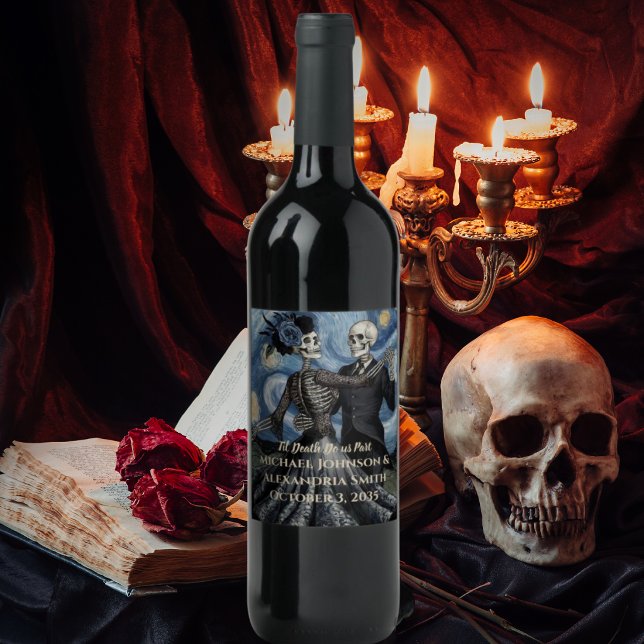 Til Death Skeleton Van Gogh Gothic Wedding Favour Wine Label (Creator Uploaded)