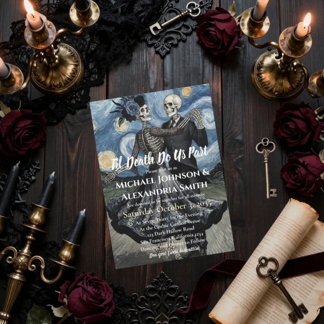 Til Death Skeleton Van Gogh Gothic Wedding  Invitation (Creator Uploaded)