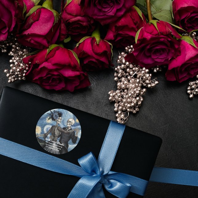 Til Death Skeleton Van Gogh Wedding Favour Classic Round Sticker (Creator Uploaded)