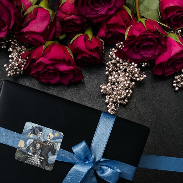 Til Death Skeleton Van Gogh Wedding Favour Square Sticker (Creator Uploaded)