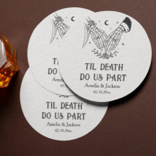 Til Death Vintage Gothic Halloween Wedding Square Paper Coaster