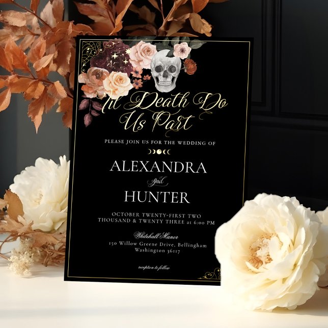 Til Death Watercolor Skull Autumn Gothic Wedding (Til Death Watercolor Skull Autumn Gothic Wedding Foil Invitation)