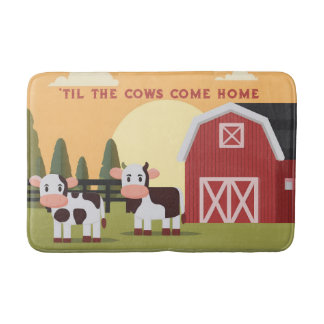 Til the Cows Come Home Two Cows Red Barn Sunrise Bath Mat