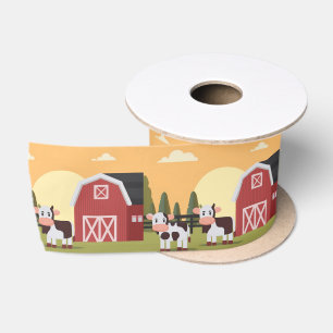 Til the Cows Come Home Two Cows Red Barn Sunrise Satin Ribbon