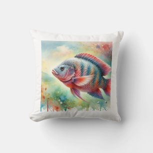 Tilapia fish 060824AREF108 - Watercolor Cushion