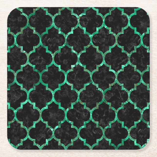 TILE1 BLACK MARBLE & GREEN MARBLE (R) SQUARE PAPER COASTER (Front)