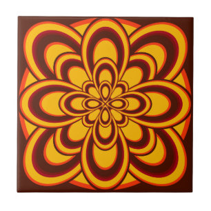 Tile, Abstract Flower 2, Orange Saffron Brown Ceramic Tile