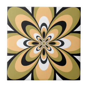 Tile, Abstract Flower 4, Olive, Beige, Black Tile