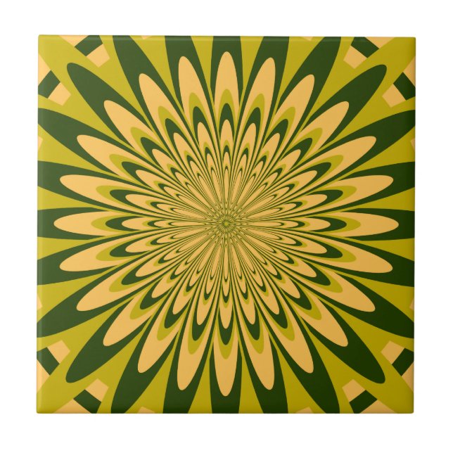 Tile, Abstract Flower 5, Chartreuse Gold Tile (Front)