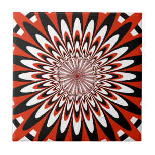Tile, Abstract Flower 5, Red, Black, White Ceramic Tile