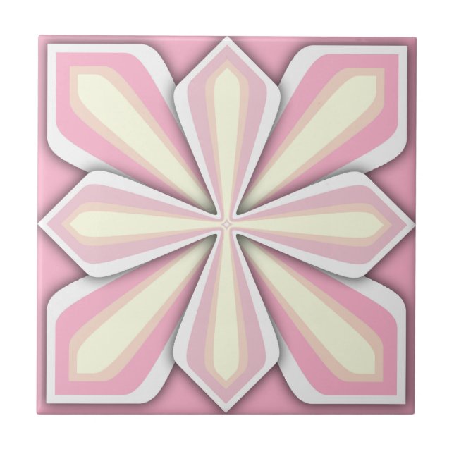 Tile, Abstract Flower, Pink Ceramic Tile (Front)