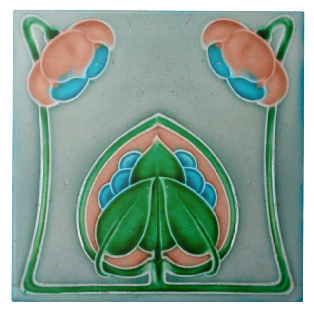 Tile art nouveau style decorative fireplace (Front)