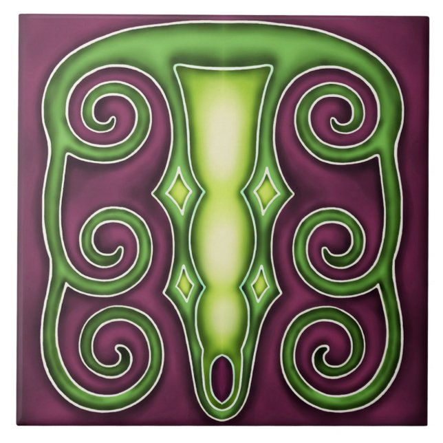 Tile art nouveau style decorative fireplace (Front)