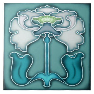 Tile art nouveau style decorative fireplace