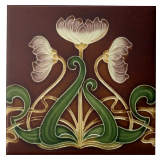 Tile art nouveau style decorative fireplace (Front)