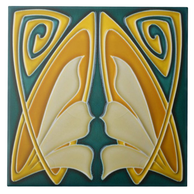 Tile art nouveau style decorative fireplace (Front)