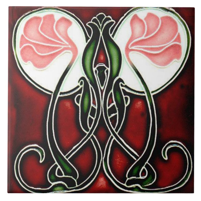 Tile art nouveau style decorative fireplace (Front)