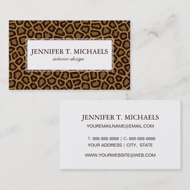 Tile background with a leopard fur business card (Front/Back)