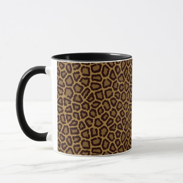 Tile background with a leopard fur mug (Left)