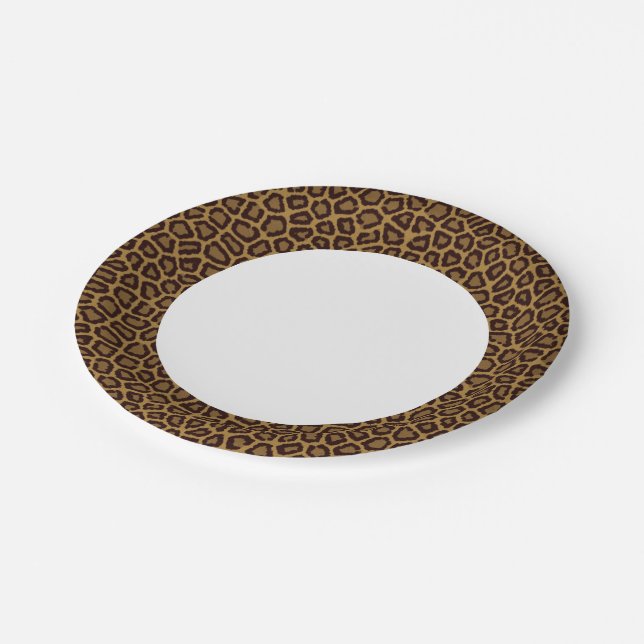 Tile background with a leopard fur paper plate (Angled)