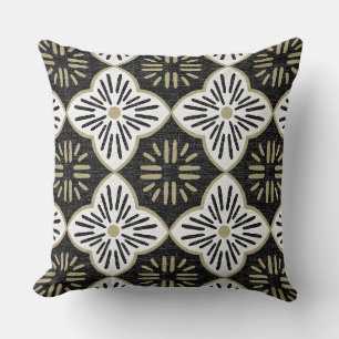 Tile casablanca graphic in black and white pattern cushion