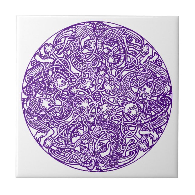 Tile Celtic Knot Purple White Intricate Intertwine (Front)