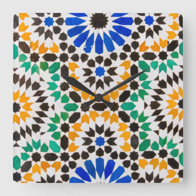Tile decoration at Bahia Palace Square Wall Clock (Front)