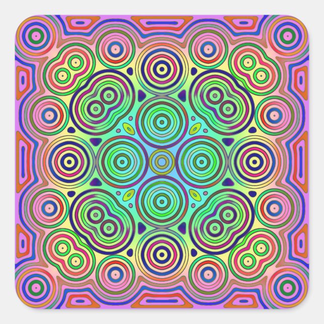 tile design of colourful concentric circles  square sticker (Front)