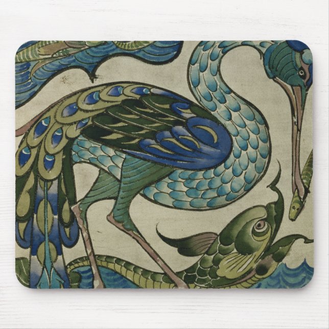 Tile design of heron and fish, by Walter Crane Mouse Pad (Front)