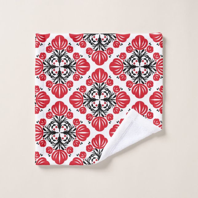 Tile floral pattern. Folk art bloom.  Bath Towel Set (Wash Cloth)