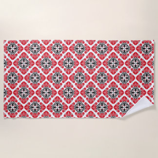 Tile floral pattern. Folk art bloom.  Beach Towel