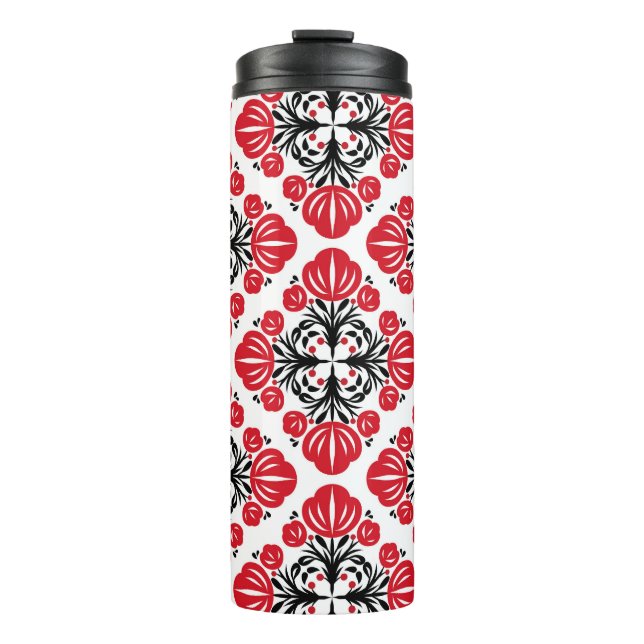 Tile floral pattern. Folk art bloom.  Thermal Tumbler (Front)